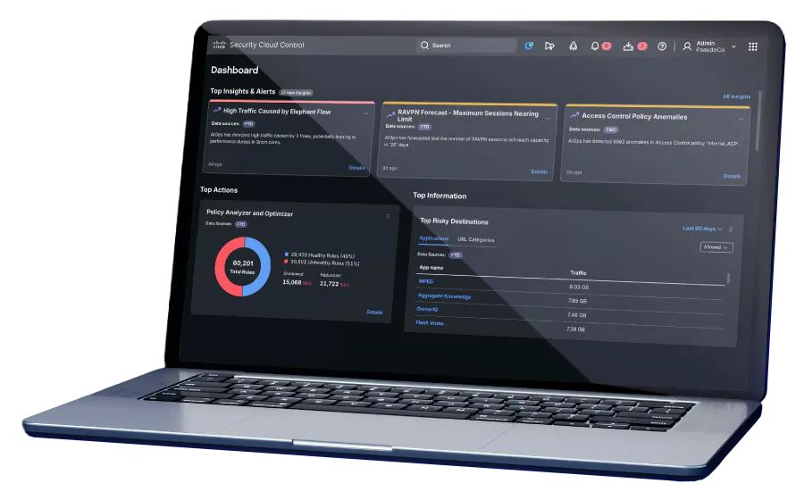 Hybrid Mesh Firewall dashboard on a laptop