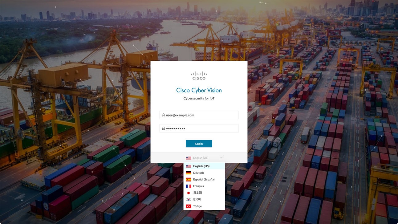 Une capture d'écran de la page de connexion de Cisco Cyber Vision